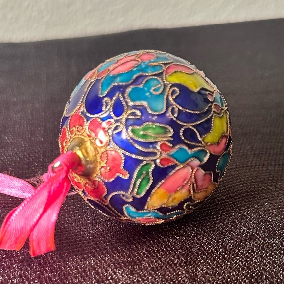 Vintage Cloisonné Butterfly Ball Christmas Ornament Cobalt Blue Enamel All Over - Picture 2 of 4